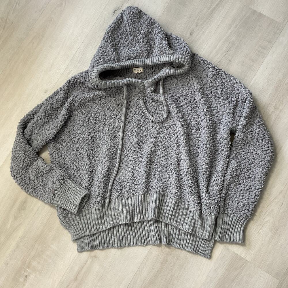 POL Gray Waffle Knit Pullover Hooded Sweater Womens L